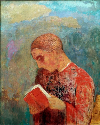 Alsasko aneb, Mnich čte, asi 1914 (olej na plátně) od Odilon Redon