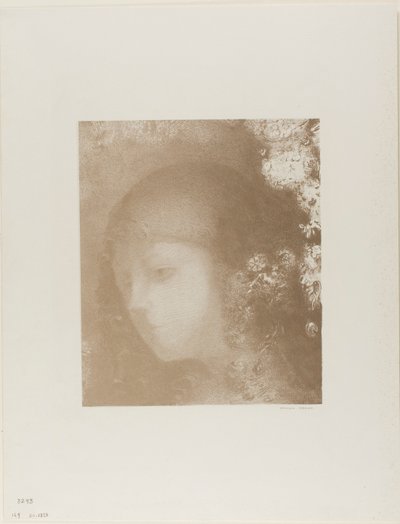 Dětská hlava s květinami od Odilon Redon