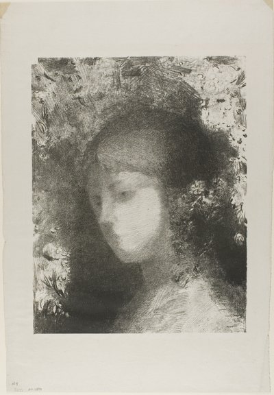 Dětská hlava s květinami od Odilon Redon