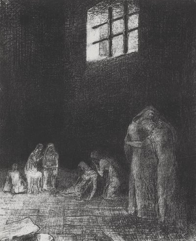 Ve stínu lidé pláčou a modlí se... od Odilon Redon