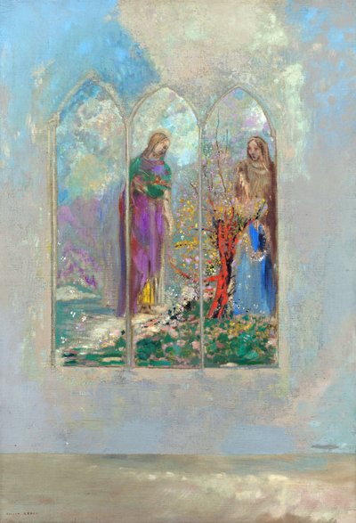 Pobožnost před červeným keřem - Pobožnost u červeného keře - Obraz Odilona Redona (1840-1916) od Odilon Redon