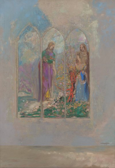 Oddanost poblíž červeného keře od Odilon Redon