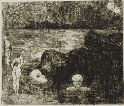 Dream Vision, cca 1880 (lept a suchá jehla na tkaném papíře ze slonoviny) od Odilon Redon