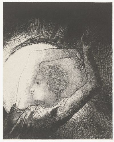 Žena oděná sluncem ...une femme revêtue du Soleil (název na objektu) Apocalypse de Saint-Jean (název série) Zjevení Jana (název série) od Odilon Redon