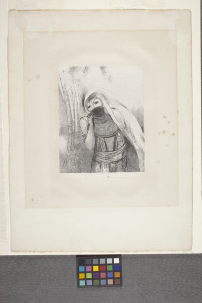 Kreslí z prsou houbu celou černou... (litografie na papíře chine appliqué) od Odilon Redon