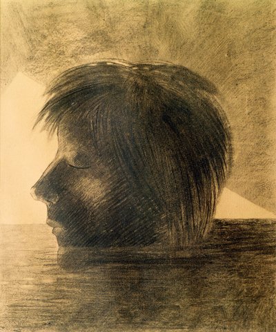 Hlava Orfea na vodě nebo Mystik, 1880 (uhl a tužka na papíře) od Odilon Redon