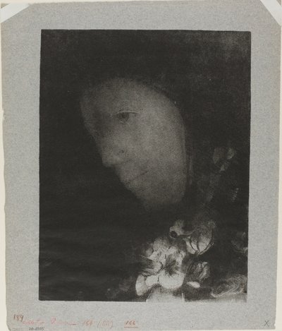 Hlava ženy s živůtek květin od Odilon Redon