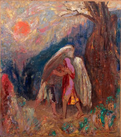 Jakub a anděl. Obraz Odilona Redona (1840-1916), olej na plátně, kolem 1907. Francouzské umění, 20. století, symbolika. Muzeum moderního umění, New York (USA). od Odilon Redon