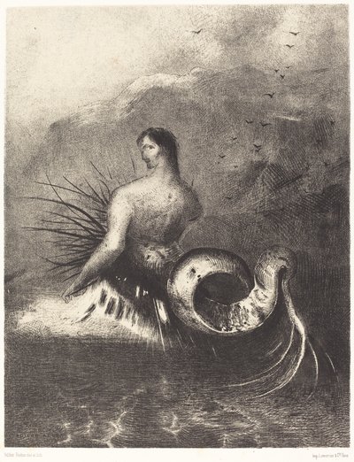 La sirene sortie des flots vetue de dardos (Siréna oděná ostny se vynořila z vln od Odilon Redon
