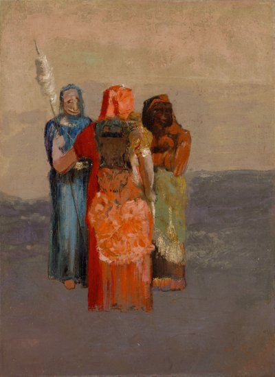 Les Moires (Tři osudy) (tři božstva osudu z antické mytologie aneb Osudy pro Římany) - obraz Odilona Redona (1840-1916), olej na plátně (32,4 x 23,8 cm) od Odilon Redon