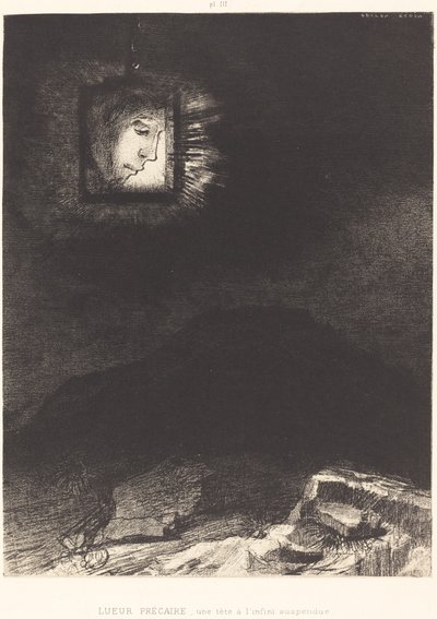 Nejistý záblesk, hlava zavěšená od Odilon Redon