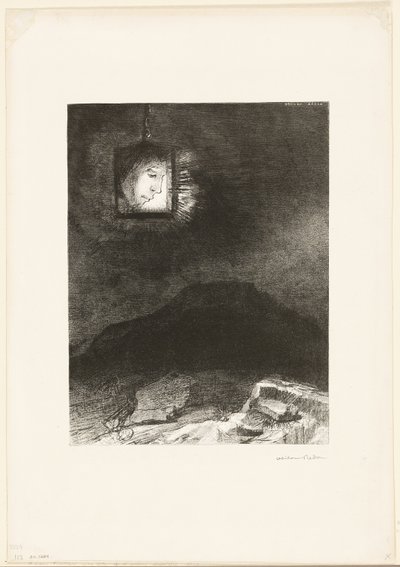 Precarious Glimmering, a Head Suspended from Infinity, deska 3 ze 6 od Odilon Redon