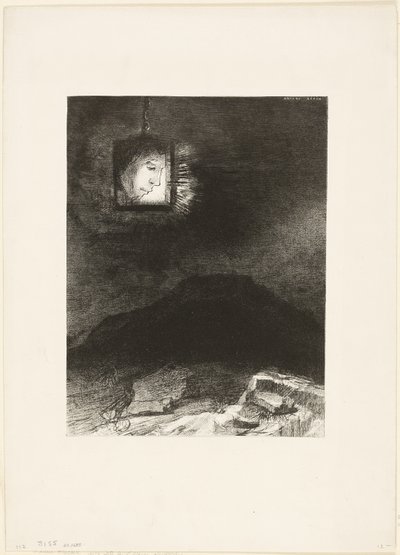 Precarious Glimmering, a Head Suspended from Infinity, deska 3 ze 6 od Odilon Redon