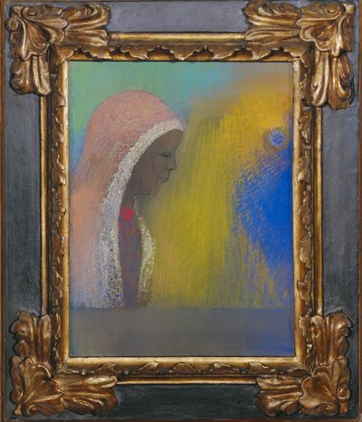 Profil ženy s růžovým závojem (pastel na papíře) od Odilon Redon