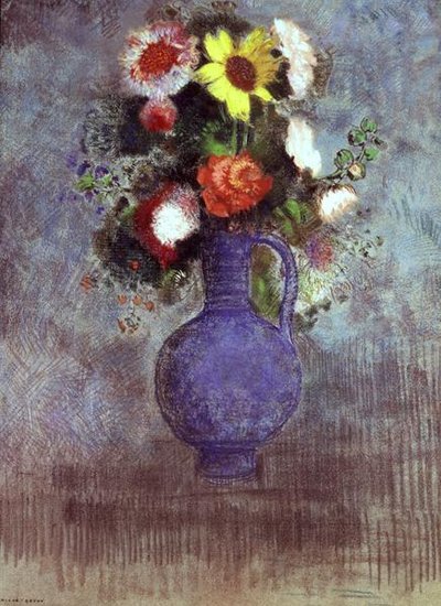 Zátiší květin v modré váze (pastel) od Odilon Redon