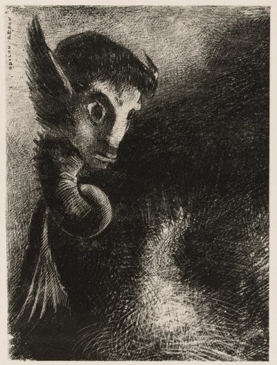 Chimera hleděla na všechny věci se strachem z noci od Odilon Redon