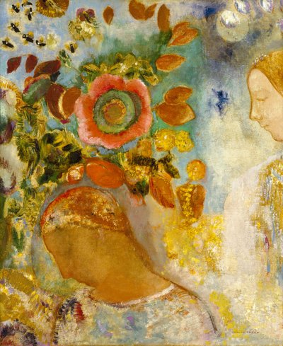 Dvě mladé dívky mezi květinami, 1912 od Odilon Redon