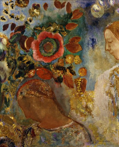 Dvě mladé dívky s květinami; Dvě mladé dívky v květech, 1912 od Odilon Redon
