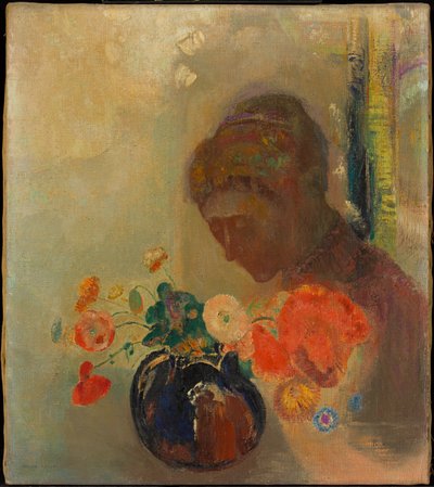 Žena s vázou květin od Odilon Redon