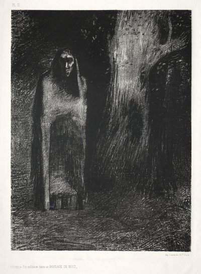 The Night: The Man Was Alone in a Night Landscape, 1886. od Odilon Redon Lemercier and Cie.