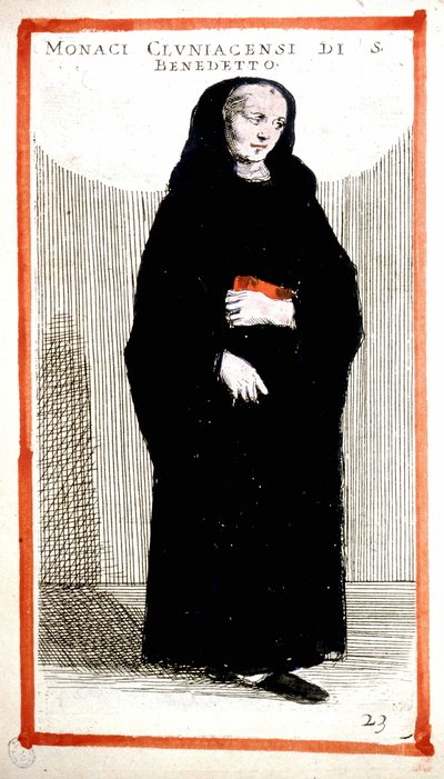 Náboženský řád: mnich z opatství Cluny (Cluniian). 16. století rytina. Podle O. Fialettiho. od Odoardo Fialetti