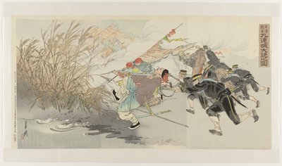 Čínsko-japonská válka: Velké vítězství v Jiuliancheng Nisshin sensô Kûrenjô daishô no zu (název na objektu) od Ogata Gekko