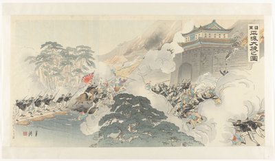 Velké vítězství japonské armády v Pchjongjangu Nichigun Heijô taishô no zu (titul na objektu) od Ogata Gekko