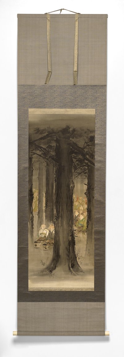 Kitsune No Yomeiri [Liščí svatba], konec 19.-začátek 20. století (inkoust na hedvábném papíru s válečkem ze slonoviny) od Ogata Gekko