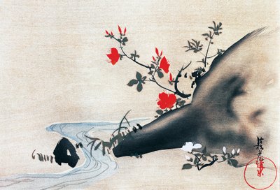 Azalky a potok, kakemonos (zavěšené svitky) malované na hedvábí Korinem Ogatou (1658-1716), období Edo (1603-1868), Japonsko od Ogata Korin