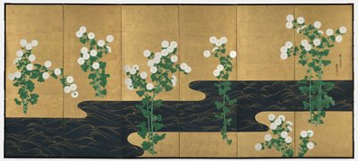 Chrysanthemums by a Stream, konec 1700-počátek 1800. od Ogata Korin