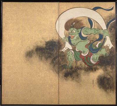The Wind God Right část dvoupanelového plátna - Dílo Ogaty Korin (1658-1716), akvarel a inkoust na papíře, počátek 18. století, japonské umění, východní mytologie - Tokijské národní muzeum, Japonsko od Ogata Korin