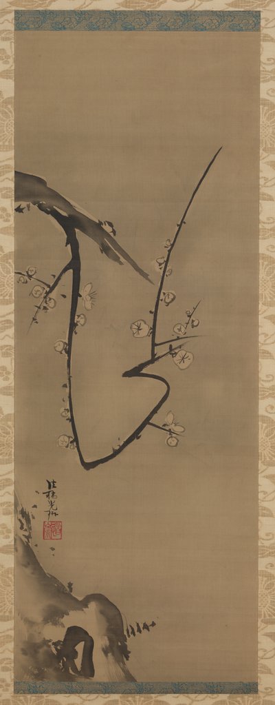 Prunus, závěsný svitek, cca 1700 (inkoust na hedvábí) od Ogata Korin