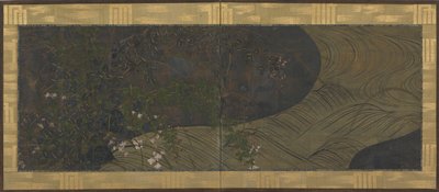 Tekoucí voda, podzimní trávy a květiny, období Edo, konec 17.-začátek 18. století. od Ogata Korin