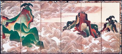 Waves at Matsushima, obrazovka se šesti panely od Korin Ogata (1658-1716) od Ogata Korin
