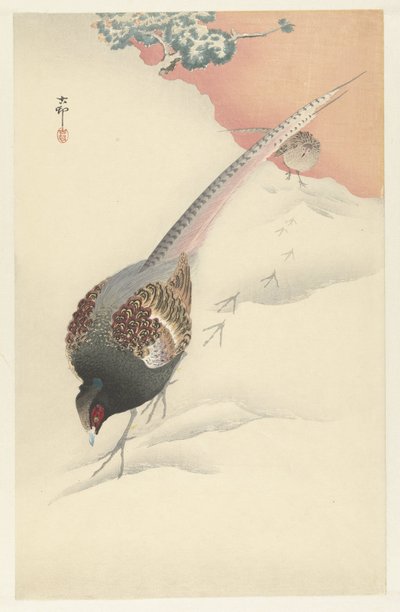 Bažantí pár ve sněhu od Ohara Koson