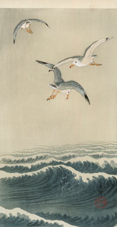 Racci na moři od Ohara Koson