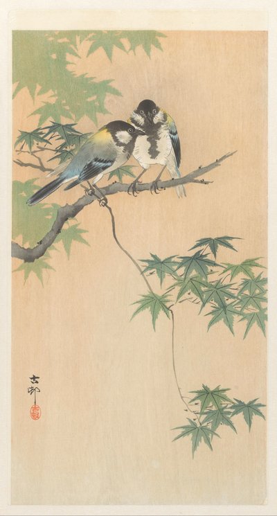 Velká prsa na javorové větvi od Ohara Koson