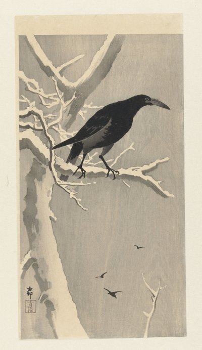Vrána na zasněžené větvi stromu. od Ohara Koson