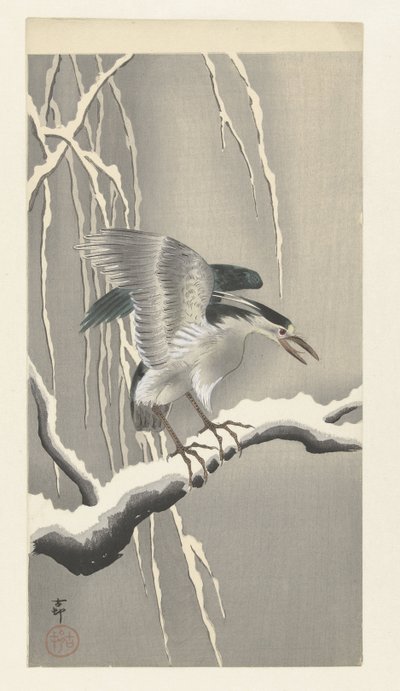 Kvákání na zasněžené větvi od Ohara Koson