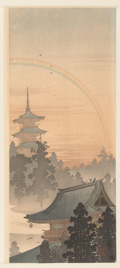 Pagoda a duha od Ohara Koson