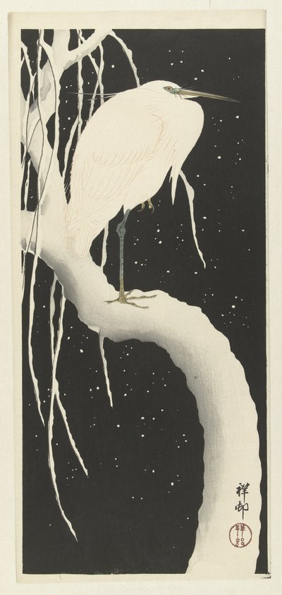 Volavka ve sněhu od Ohara Koson