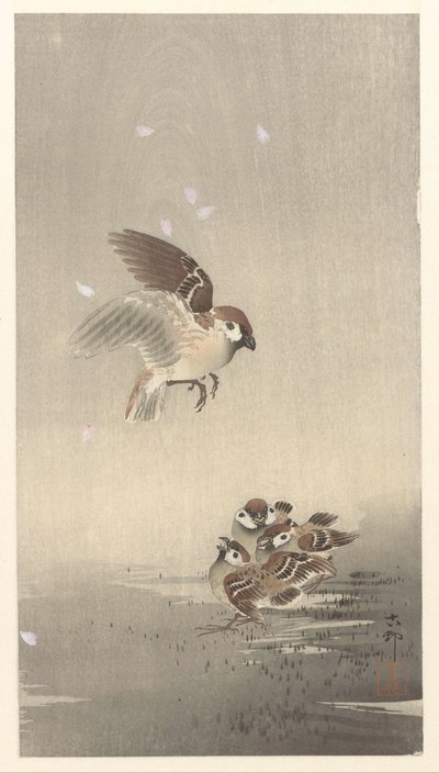 Prsten vrabec s chlapcem od Ohara Koson