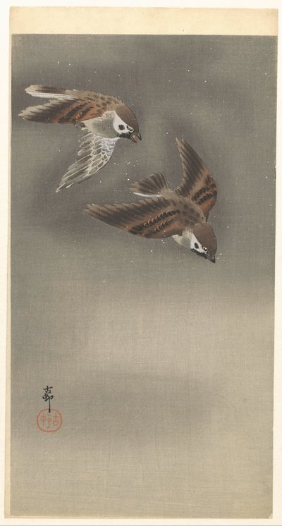 Prsten vrabci ve sněhu od Ohara Koson