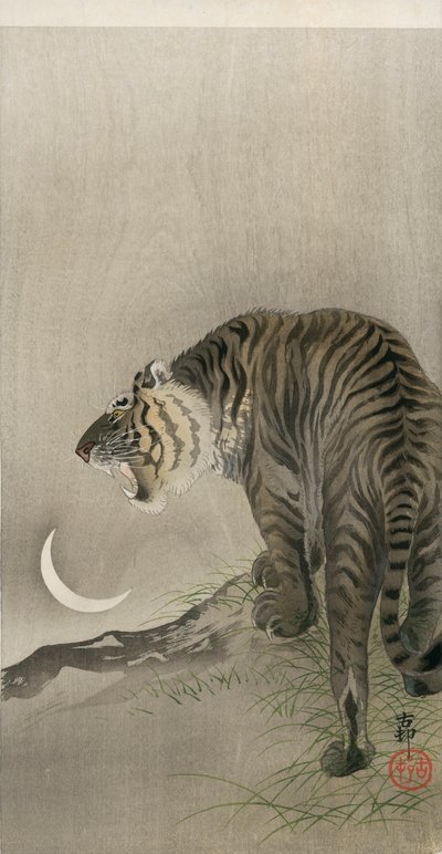 Řvoucí tygr a srpek měsíce od Ohara Koson
