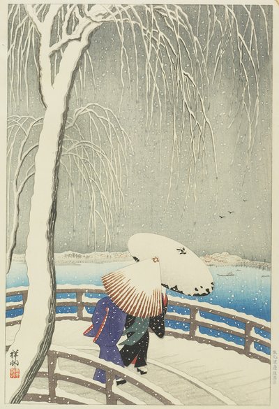 Sníh v Yanagibashi, 1927 od Ohara Koson