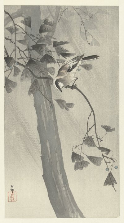 Dlouhoocasá sýkora v bouři od Ohara Koson