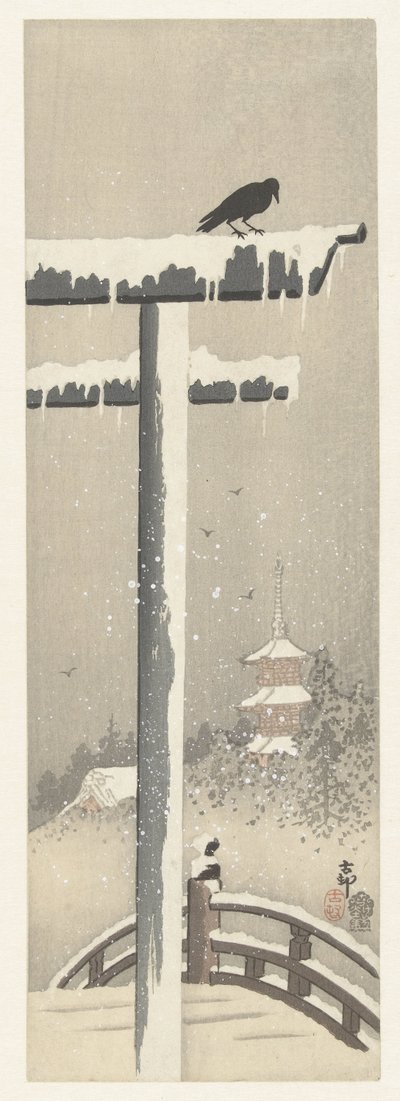 Torii ve sněhu od Ohara Koson