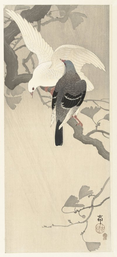 Dva holubi na větvi od Ohara Koson
