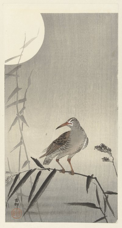 Černý jezdec na bambusové větvi od Ohara Koson