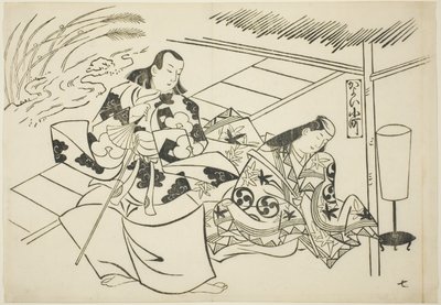 Dvoření Komachi (Kayoi Komachi), ze série Slavné scény z japonských loutkových her (Yamato irotake) od Okumura Masanobu